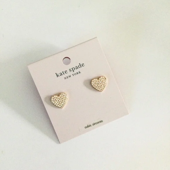 PRICE FIRM - KATE SPADE Heart Shaped Rose Gold Tone Pave Stud Earrings - NWT - Picture 6 of 16